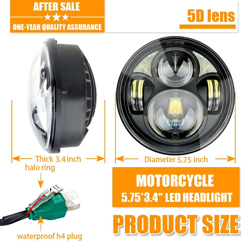 5.75&quot 5-3/4&quot Motorcycle Projector 75W LED Headlight For Sportster 883 1200 Iron Dyna Street Bob FXDB |