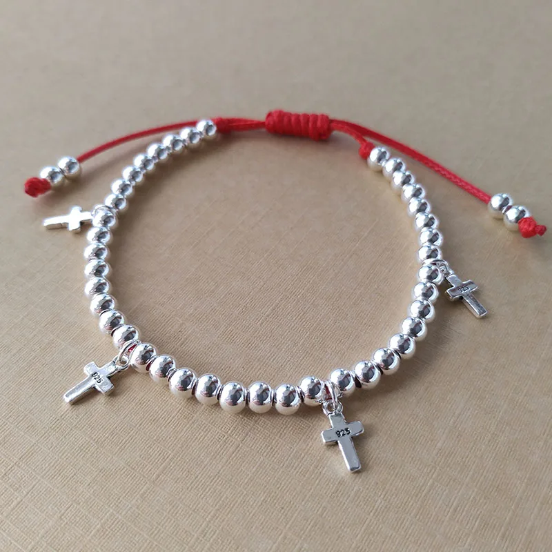 Настоящее 925 пробы Серебряный браслет ручной работы Вощеная Веревка амулет в