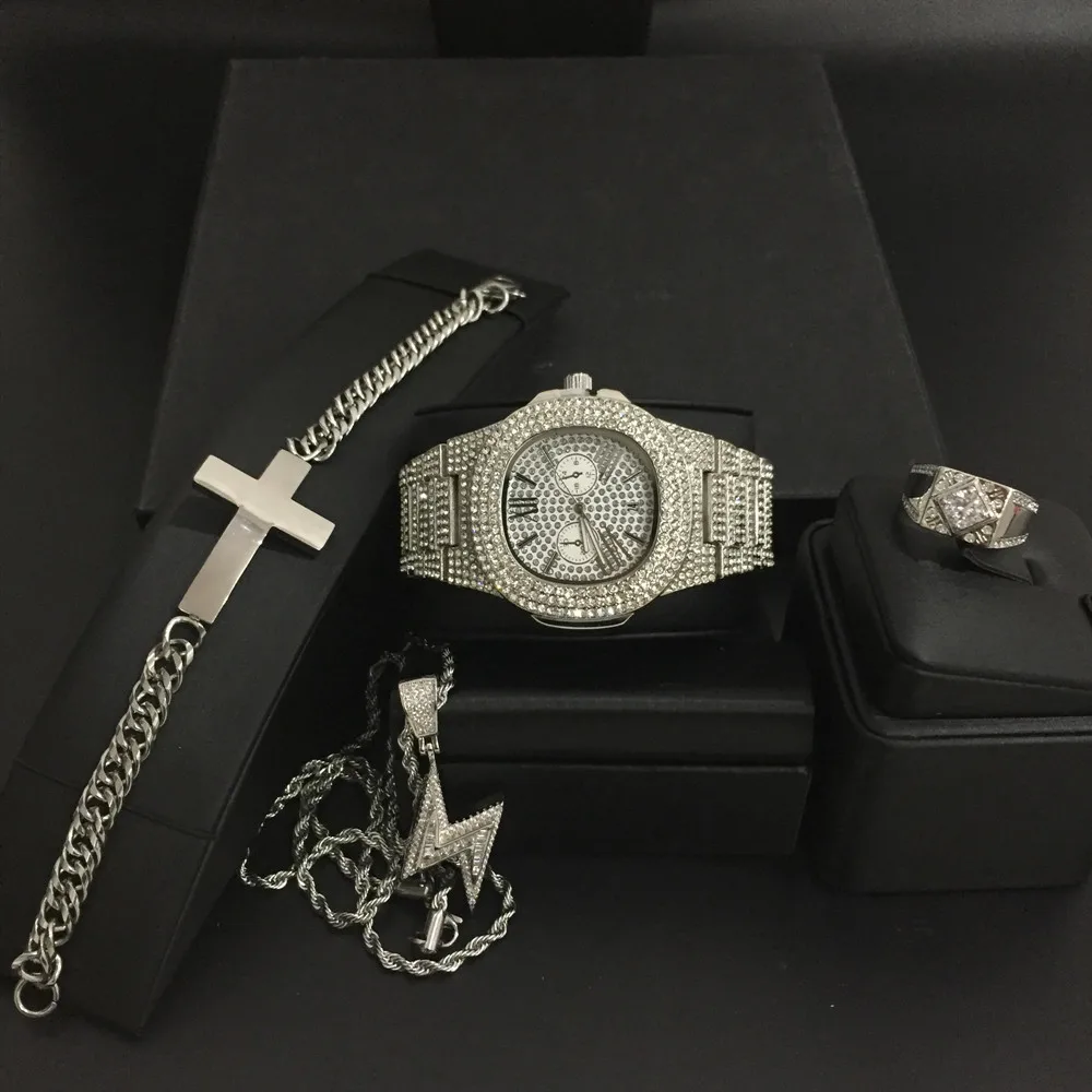 Роскошные мужские часы серебряного цвета в стиле хип хоп ювелирные изделия