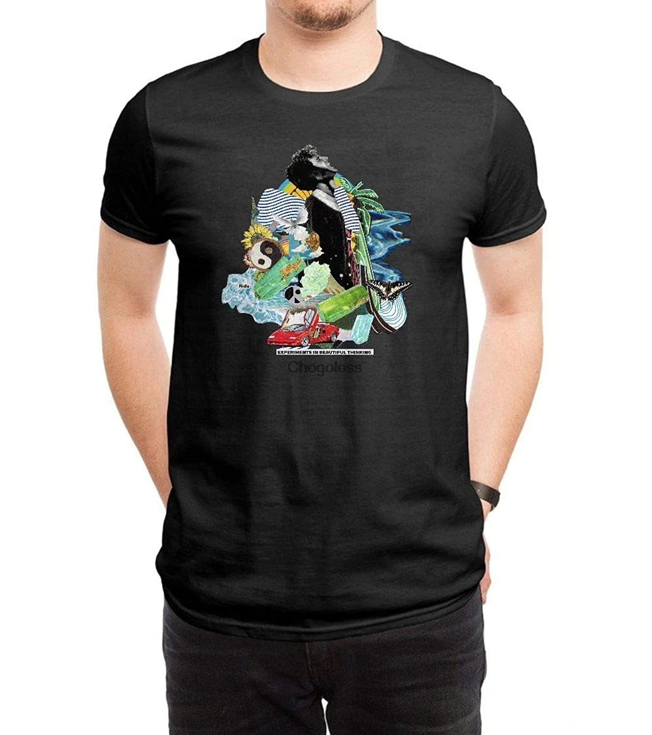 

LILILOV Men's T Shirts Griz Art Black