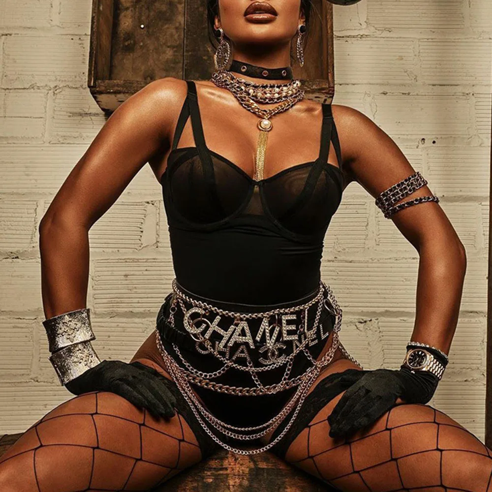 

Rosetic Gothic Punk Jumpsuit Black Women One Piece Outfit Sexy Backless Skinny Suits 2021 Summer V Neck Overalls Fashion New