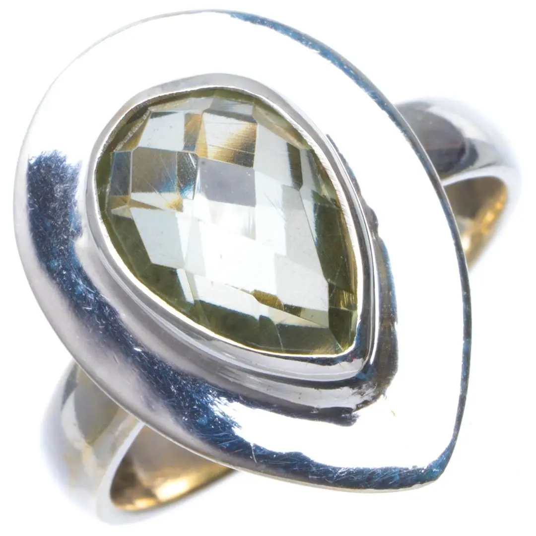 Кольцо из серебра 925 пробы с натуральным зеленым аметистом ручной работы|Кольца| |