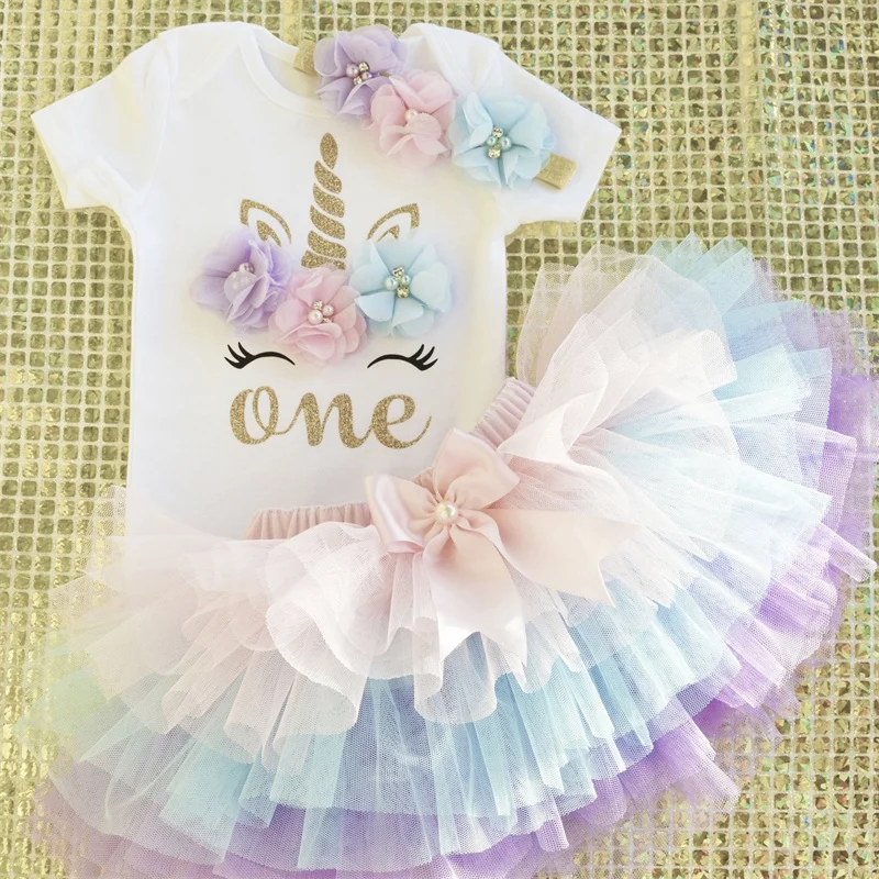 3 шт./комплект детская юбка пачка с принтом|1st birthday outfits|baby girls dress clothingdress | - Фото №1