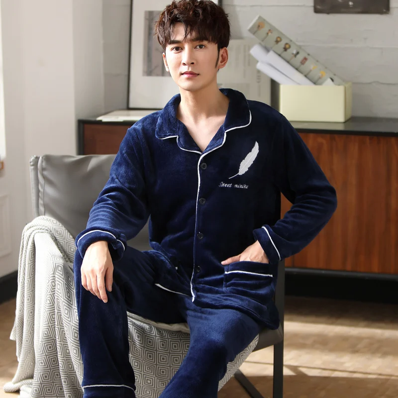 Для мужчин зимний толстый фланелевый банный халат бархатные пижамы Одежда для