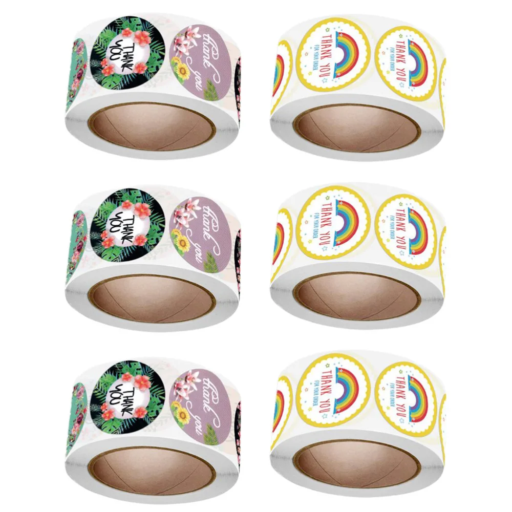 

6 Rolls Thank You Gift Sealing Stickers Label Sticker Decals Decorative Stickers
