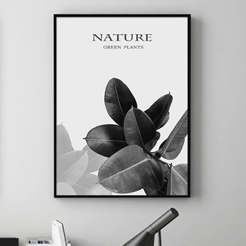 Черный и белый листья Современная Абстрактная живопись растений холст с печатью