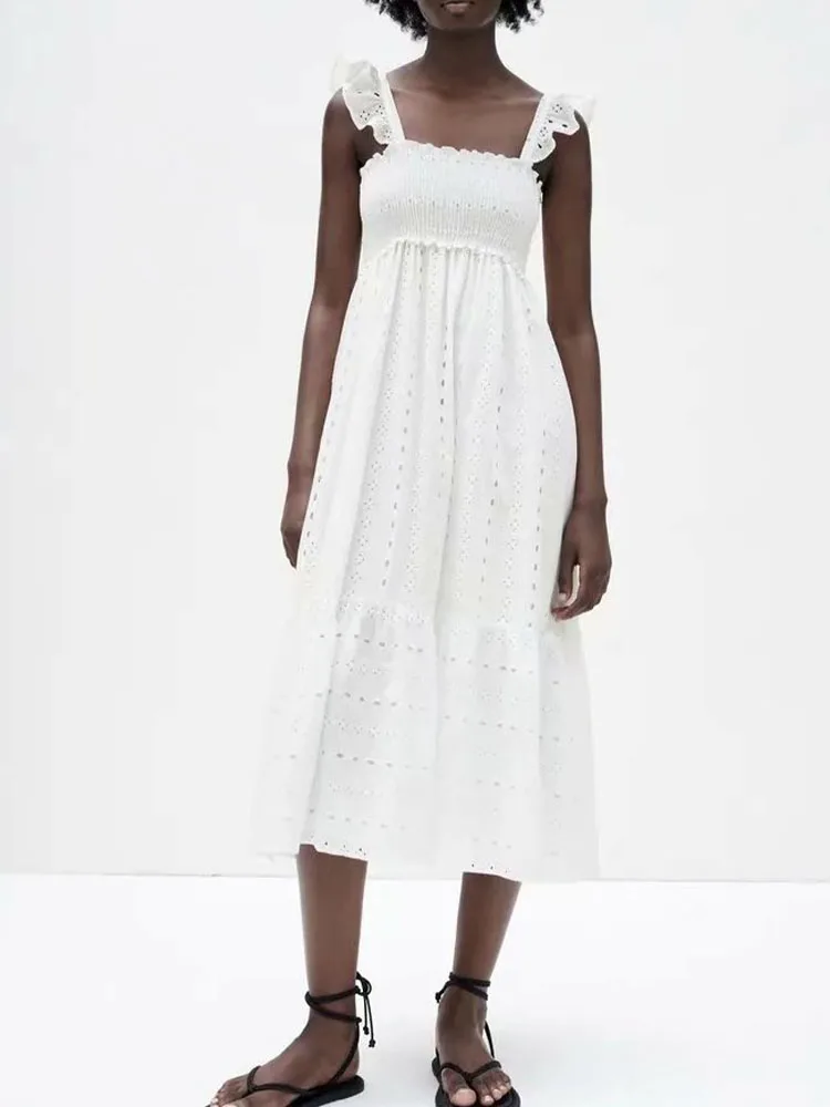 

ZA dress summer new women's all-match temperament simple jacquard hollow embroidery dress