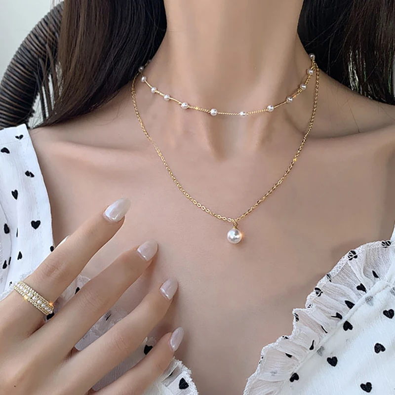 

Vintage Pearl Chain Pendant Necklace for Women Fashion Round Imitation Pearl Layered Collar Necklace Neck Pearl Trend Jewelry