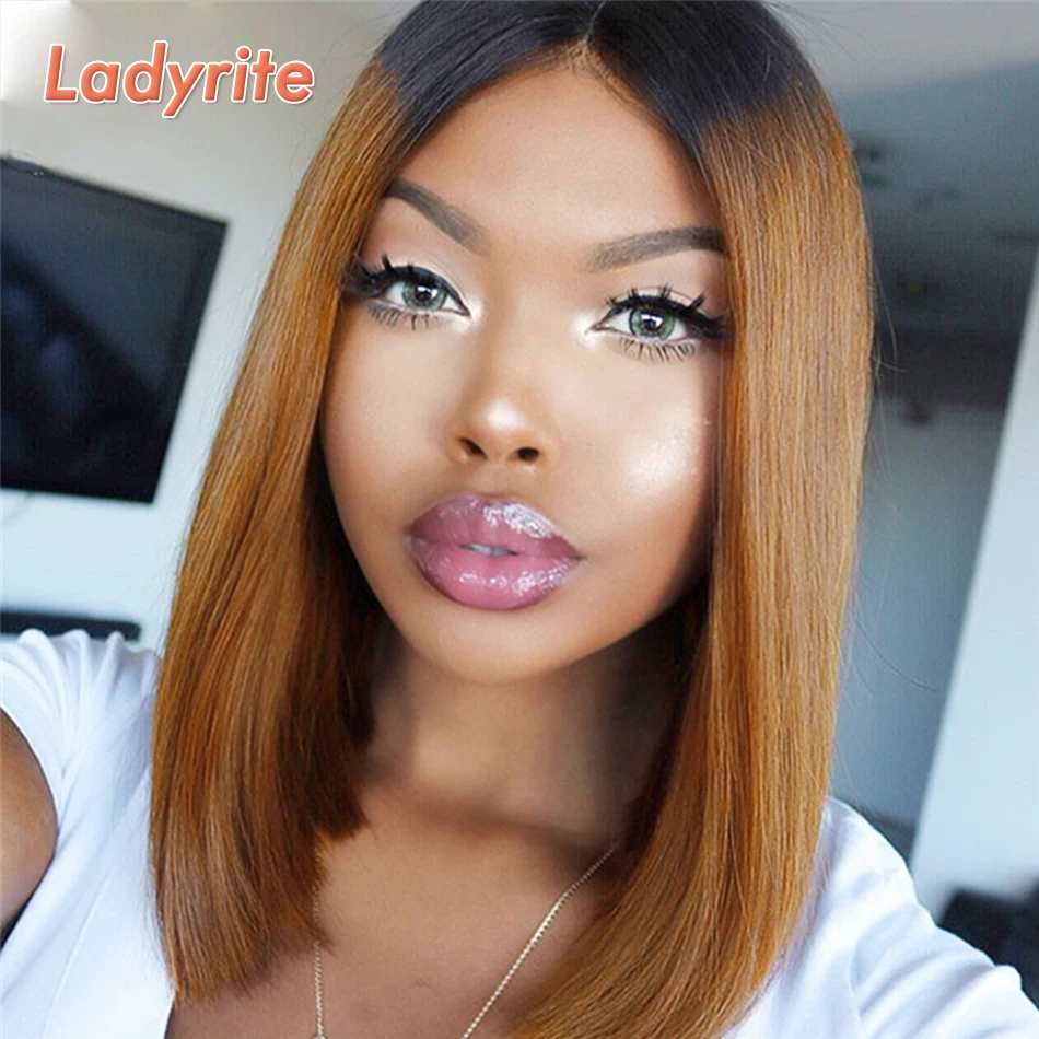 

Ombre Lace Front Human Hair Wigs For Black Women 13x4 Straight Short Bob Lace Front Wig 1B/30 Brown Remy Brazilian Wigs Ladyrite