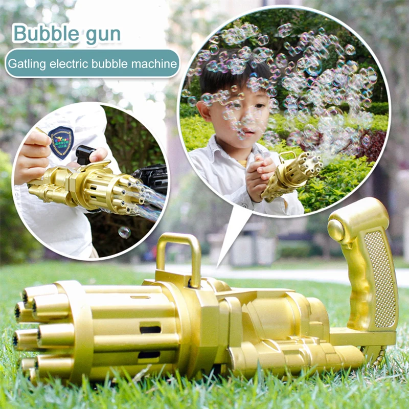 

New Gatling Bubble Kids Machine Automatic Bubble Blower Soap Bubble Gun with Light & Music Summer Outdoor Toys for Children Gift