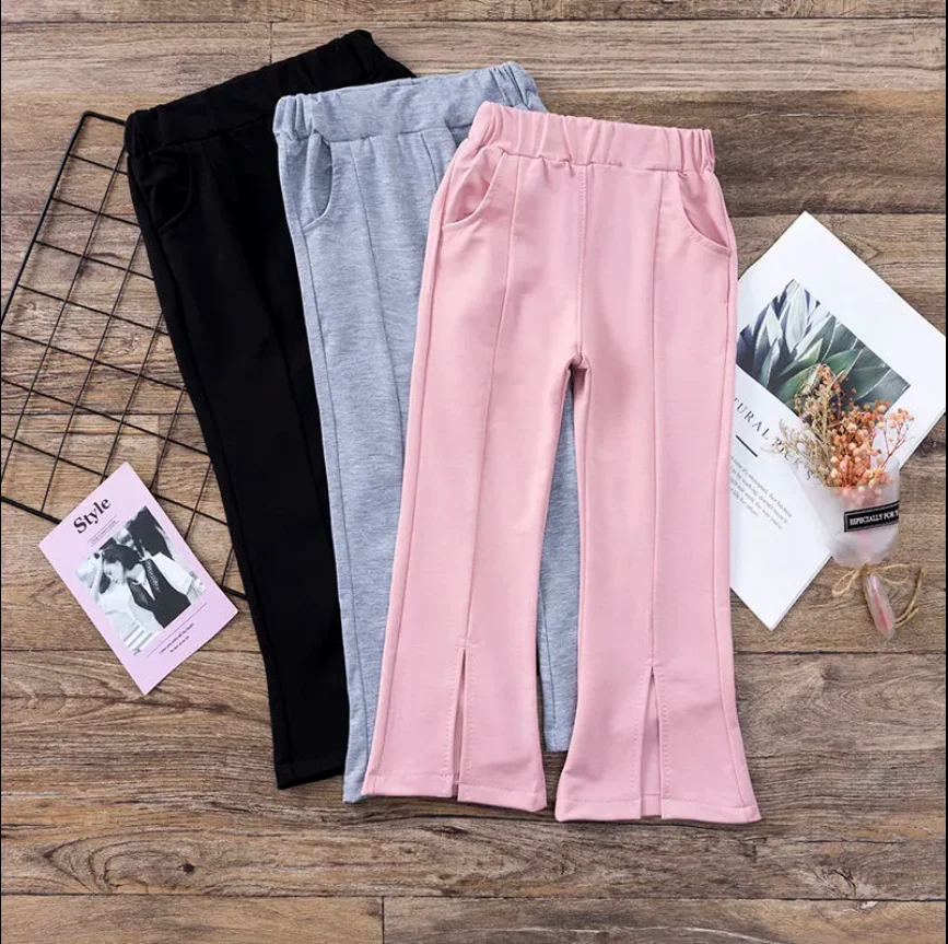 Штаны для девочек весенне-осенняя одежда расклешенные брюки с разрезом Детские