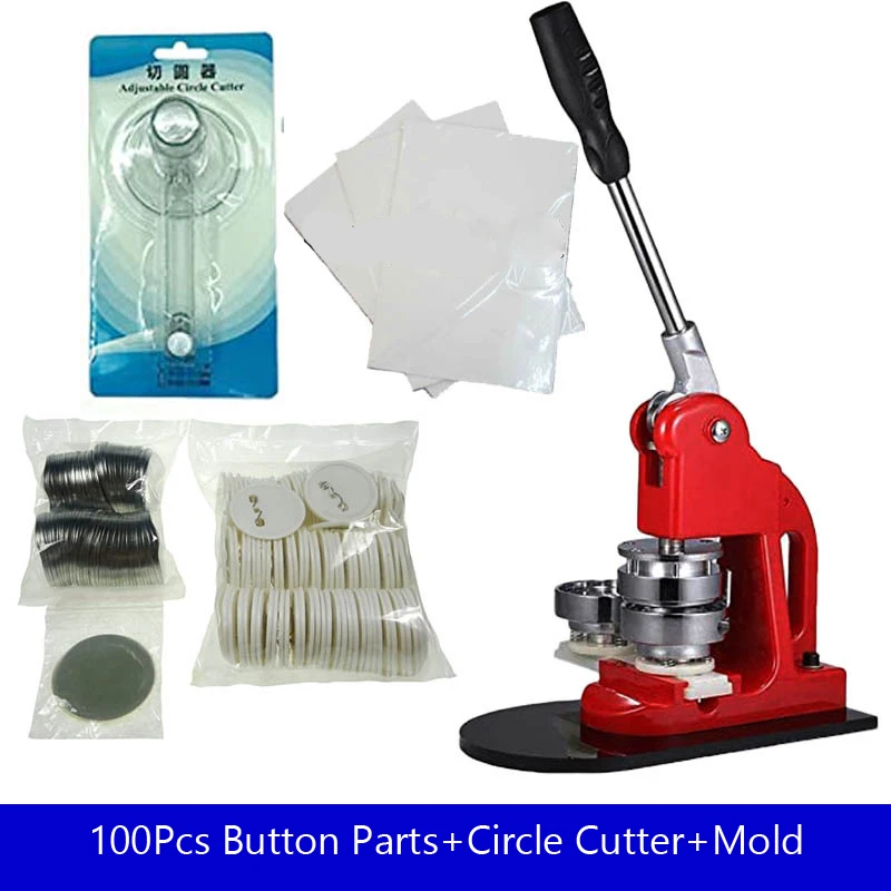 

25MM-75MM Badge Button Maker Machine, DIY Pin Button Badge Punch Press Maker Machine with 100Pcs Button Parts+Circle Cutter+Mold