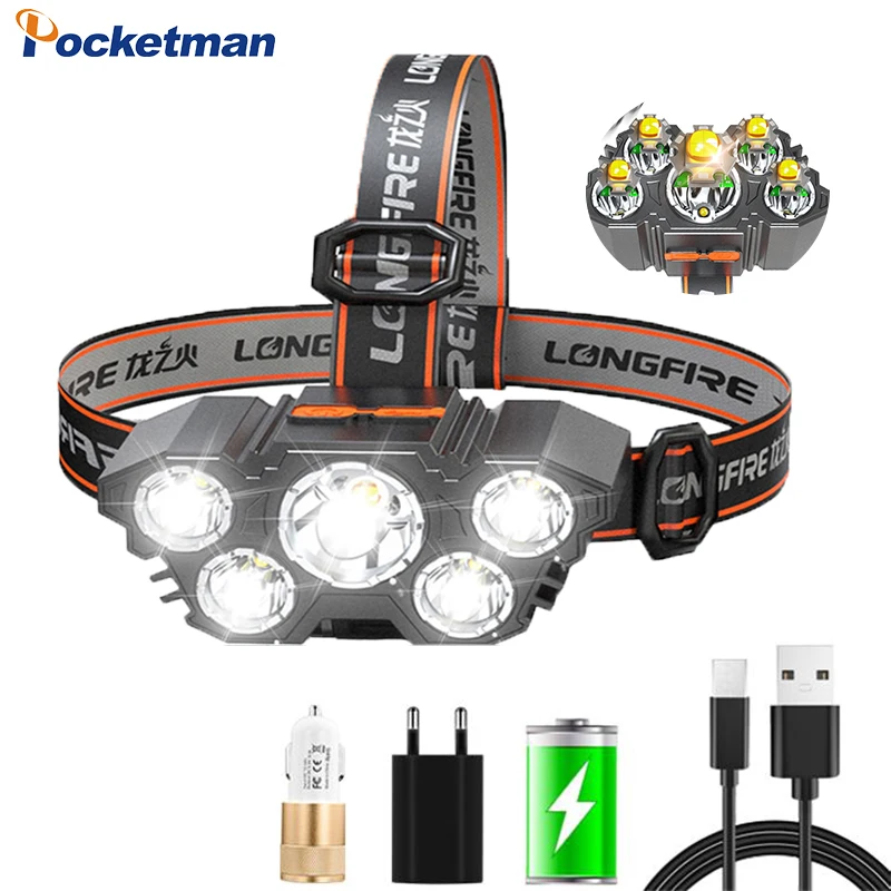 

Суперъяркий Головной фонарь лм, налобный фонарь дальнего действия с USB-зарядкой, водонепроницаемый Головной фонарь с 3 режимами и встроенны...