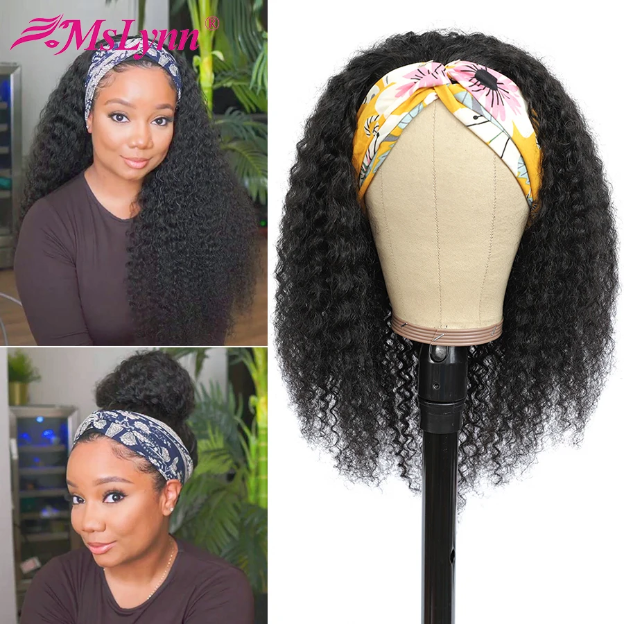 Парик из парик с головной повязкой натуральных кудрявых волос Mslynn бразильский