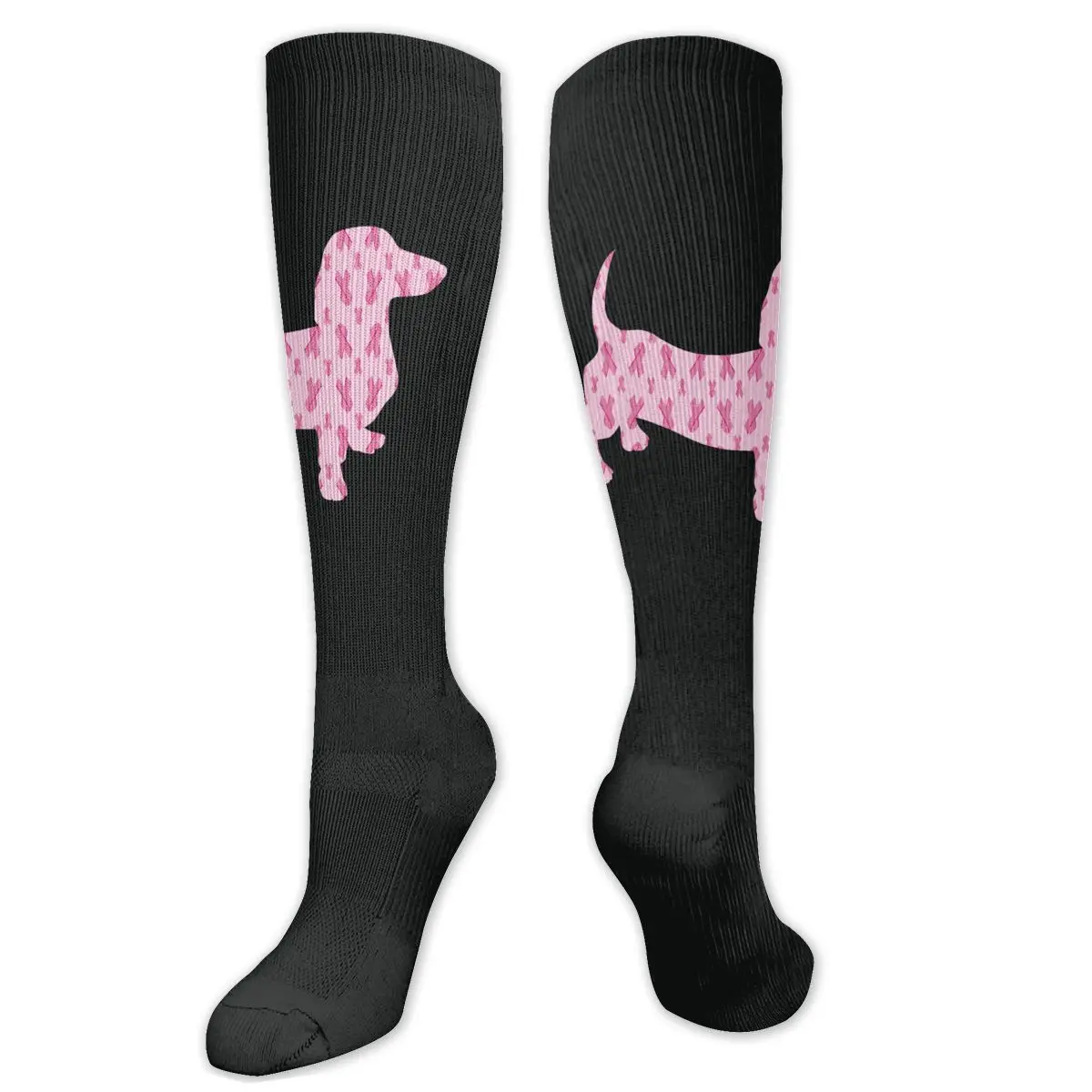 

Breast Cancer Awareness Dachshund Compression Socks For Women Men Plus Size Wide Calf For Nurses Running Athletic
