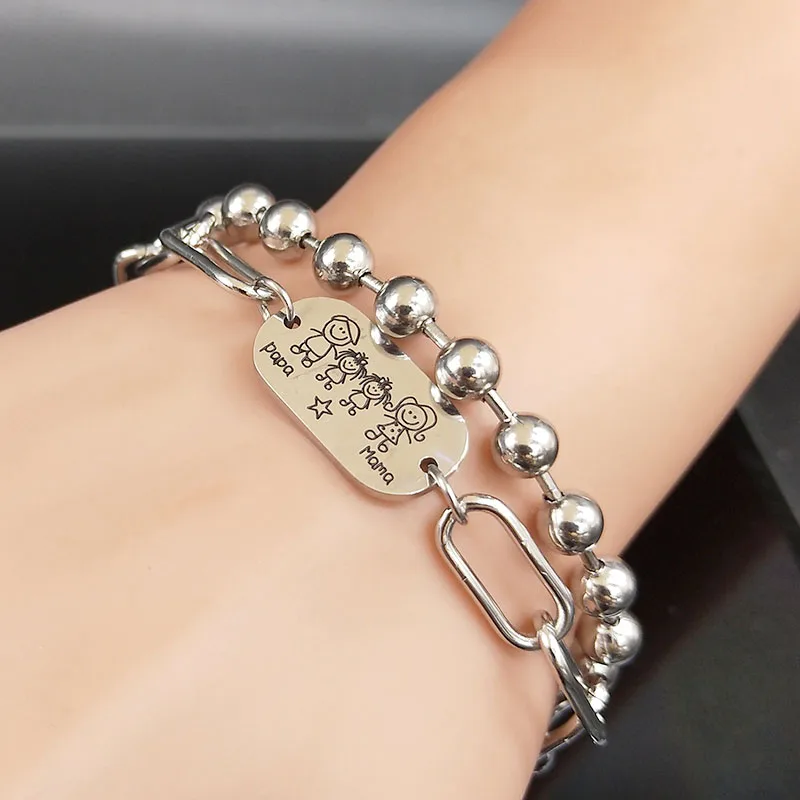 Браслеты женские двойные из нержавеющей стали серебристого цвета B1750S01 |