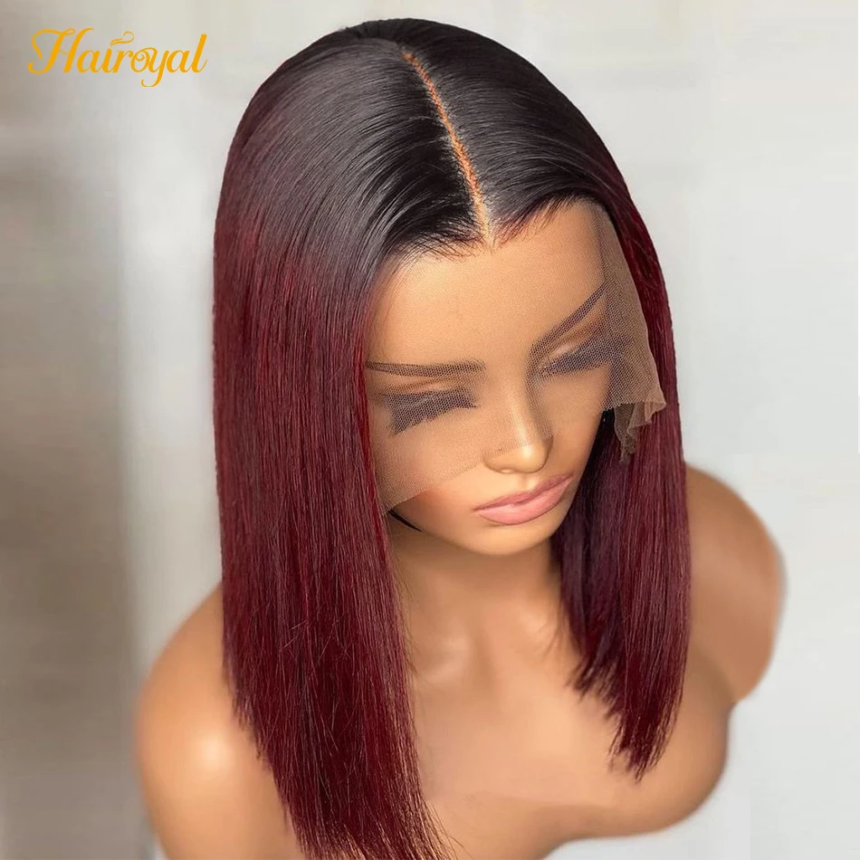 

Short Bob 13x4 Straight Lace Front Human Hair Wig 1B 99J Burgundy 4x4 Closure Wig Brazilian Remy Pre Plucked Ombre Wine Red 180%