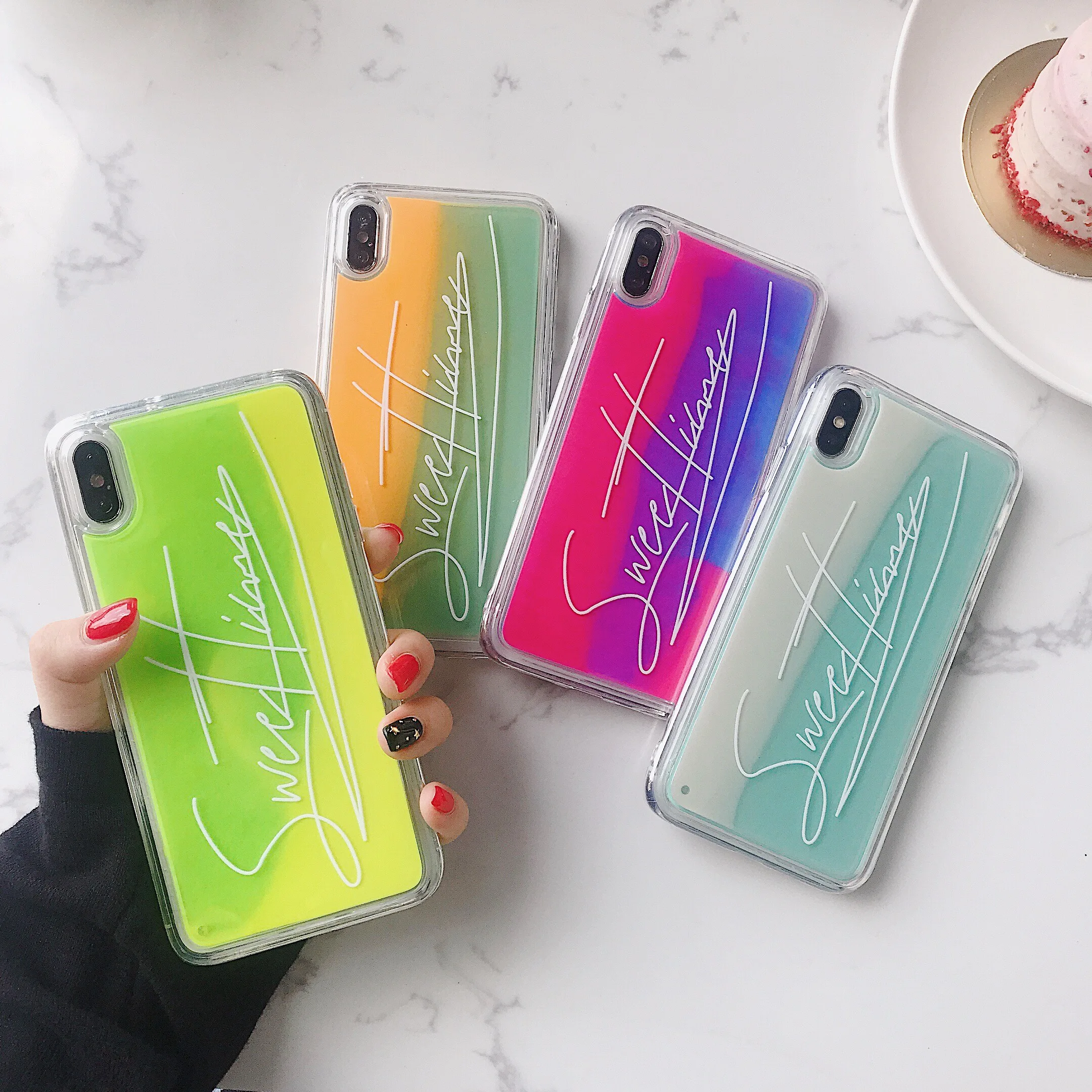 New Hot Luxury Fashion Neon Sand Luminous Liquid Quicksand Phone Case For iPhone X XS MAX XR 6 6s 7 8 Plus TPU Back Cover Coque |