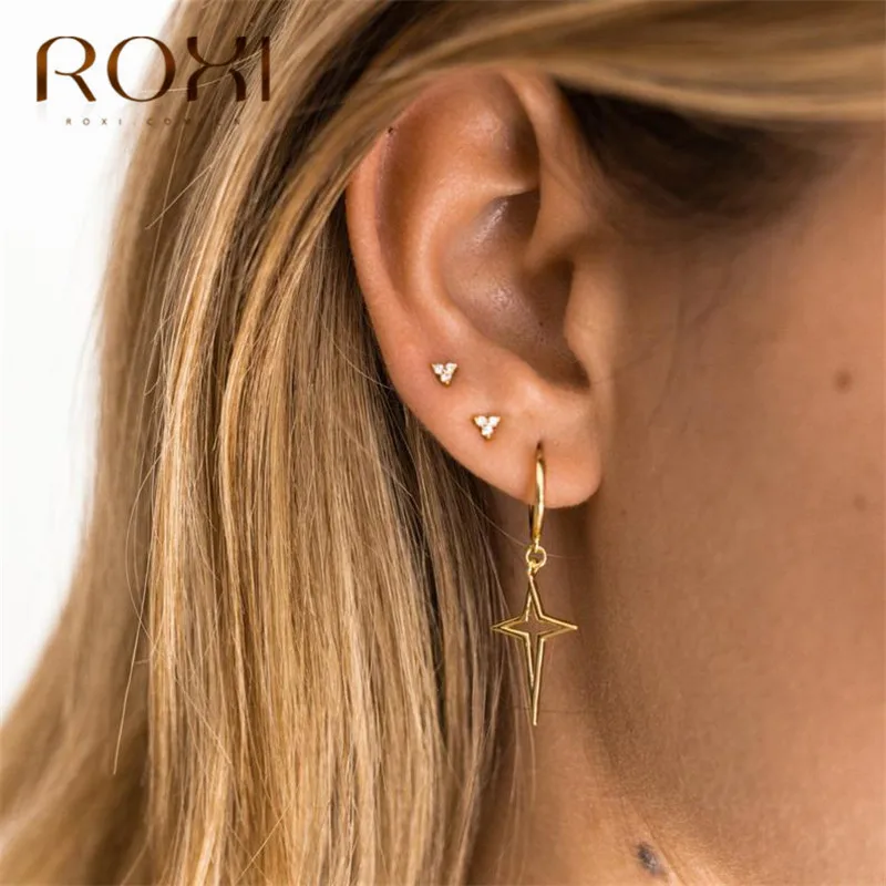 ROXI Модные минималистичные серьги из стерлингового серебра 925 пробы для женщин хрящевая спираль три шара маленькая серьга серьги пирсинг ювелирные изделия