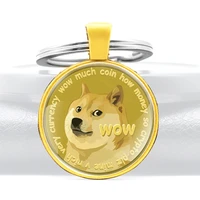 gold classic dogecoin design glass cabochon metal pendant key chain fashion men women key ring jewelry gifts keychains