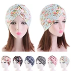 Женский индийский тюрбан 10 цветов, шапки с цветочным принтом для женщин, модная плиссированная шапка для выпадения волос, 2020
