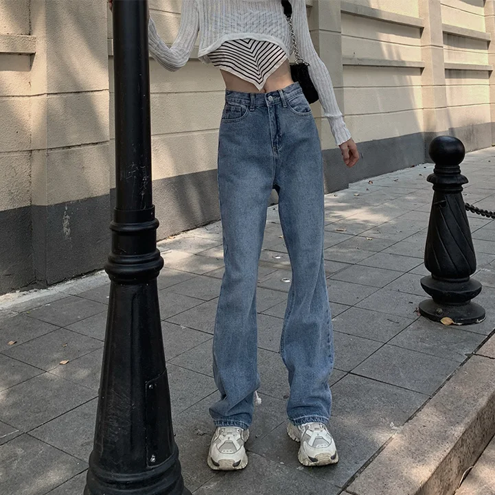 Штаны для девушек дизайнерские тонкие джинсы с высокой талией женские осенние