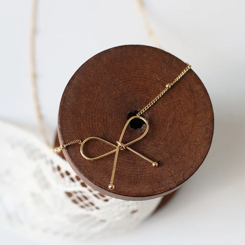 Amaiyllis 18K золотое ожерелье бант до ключиц шариковая цепочка минималистичные