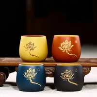 yixing purple clay carved lotus 135ml natural ore hand made tea cups yi xing china drinkware heat resistant tea bowl