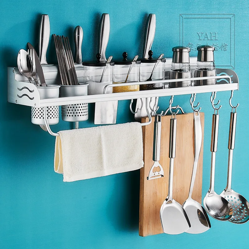 

Non-punch Kitchen Rack, Wall Hanging Sauce Multi-functional Space Aluminum Storage Knife Rack, Kitchen Accessories Hanging Rack