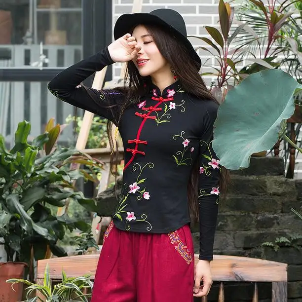 Традиционная китайская одежда 2020 Женская Осенняя элегантная Этническая рубашка