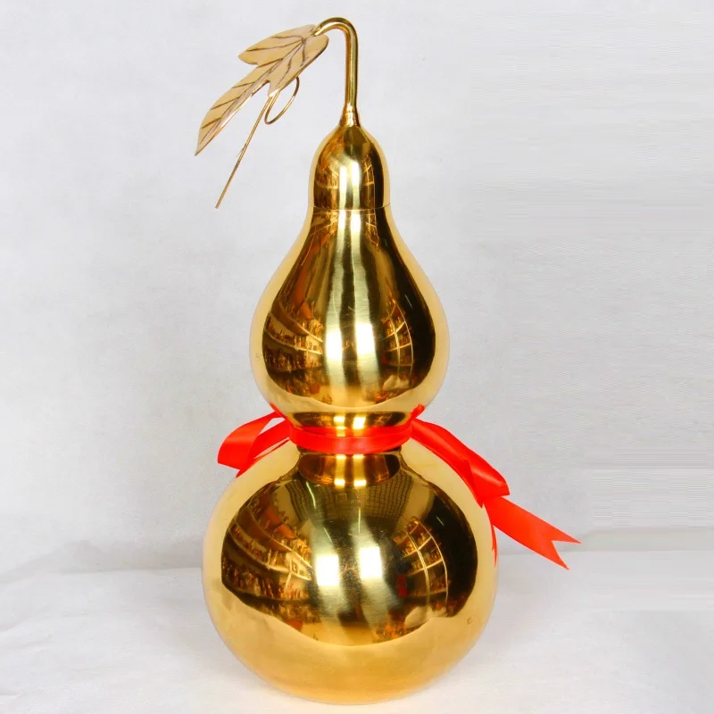 Чистый Медь Gourd колено Глянцевая Feng Shui орнамент благословение листья Ба-гуа