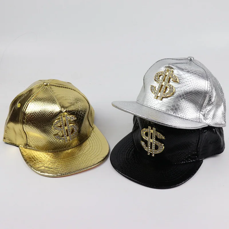 

New Metalen Gouden Dollar Stijl Mannen Baseballcap Hiphop Lederen Verstelbare Snapback Hoeden Voor Mannen En Vrouwen