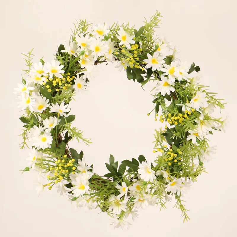 

Round Daisy Wreath Artificial Flower With Leaves Welcome Front Door Hanging Decoration Festive Wreaths Home Party Decor