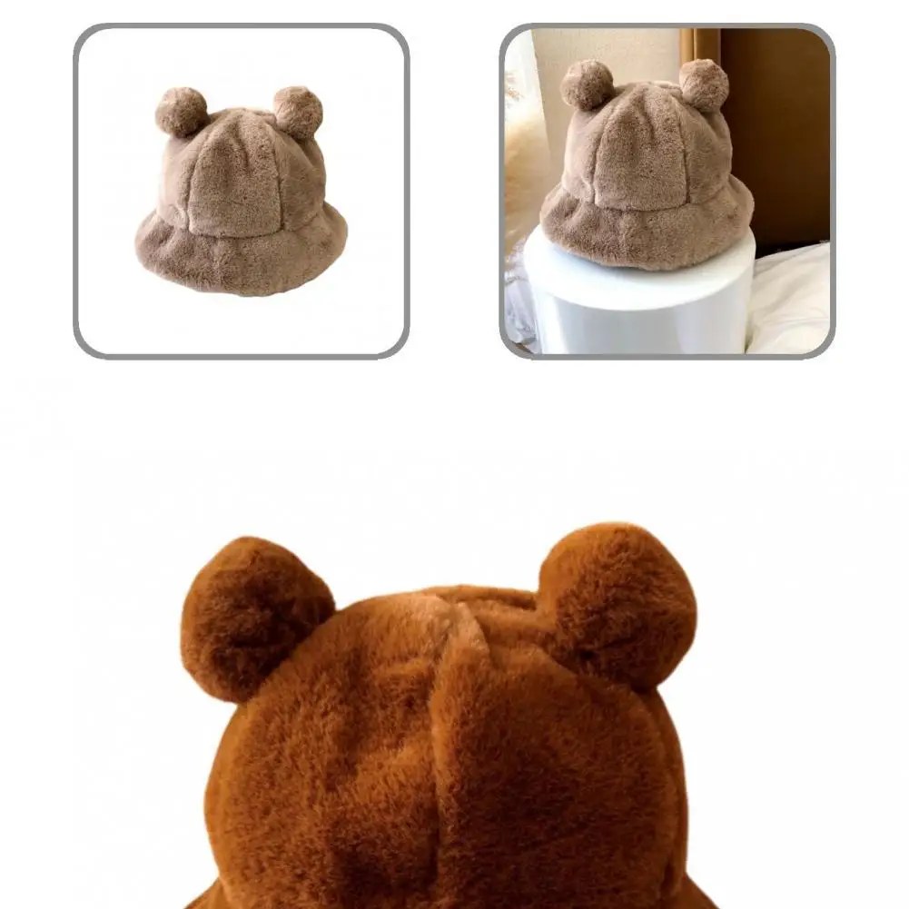 

Autumn Winter Attractive Bear Ear Ball Thickened Hat Student Bucket Hat Leopard for Travel