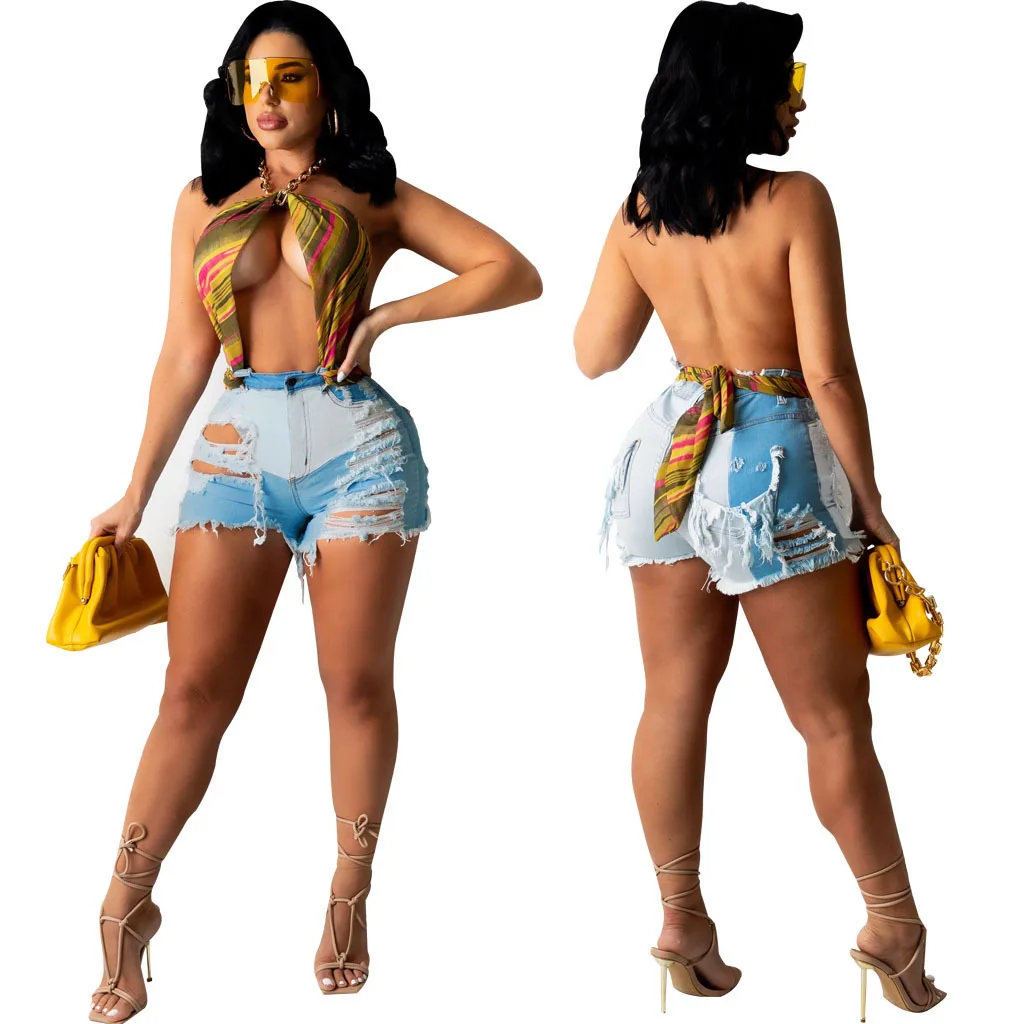 

Новинка, Лидер продаж, женские джинсовые шорты для девочек, летние женские джинсовые шорты, модные рваные эластичные дамские джинсовые шорт...