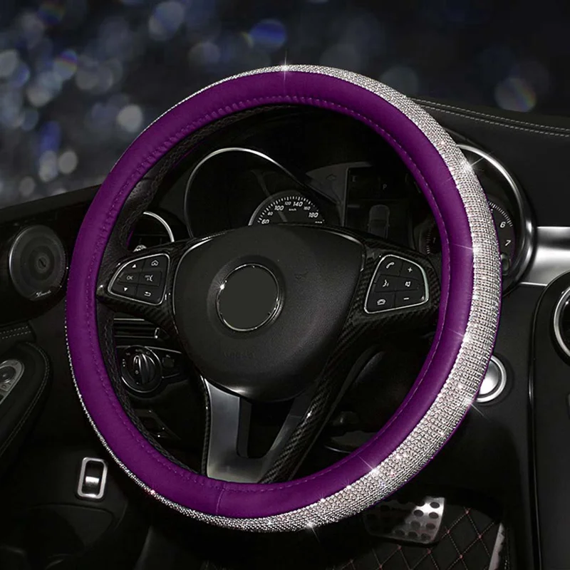 Роскошные хрустальные Автомобильные Чехлы На Руль для женщин девочек кожаные чехлы со стразами для рулей аксессуары для интерьера - Название цвета: PP