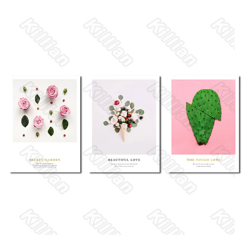 

Flower Style Rose and Cactus Frameless Residential Bedroom Decoration Living Room Modern Pink Canvas Painting Hd Print Fresco