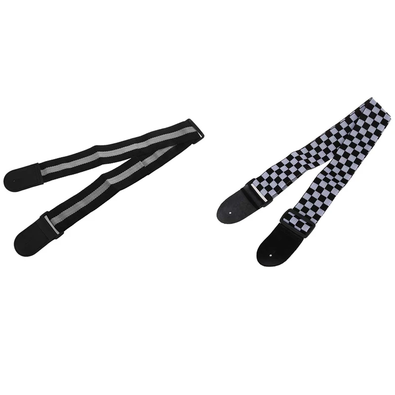 

2PCS Black White Checker Flag Strap with Adjustable Guitar Straps Nylon Acoustic Guitar Strap Black + Gray