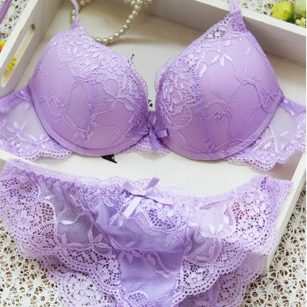 Sexy Deep V Sheer Bra Sets Women Lace Bras and Pantie/Briefs Set 34/36/38 B Cup Women Lady Cute Sexy Underwear Satin Lace