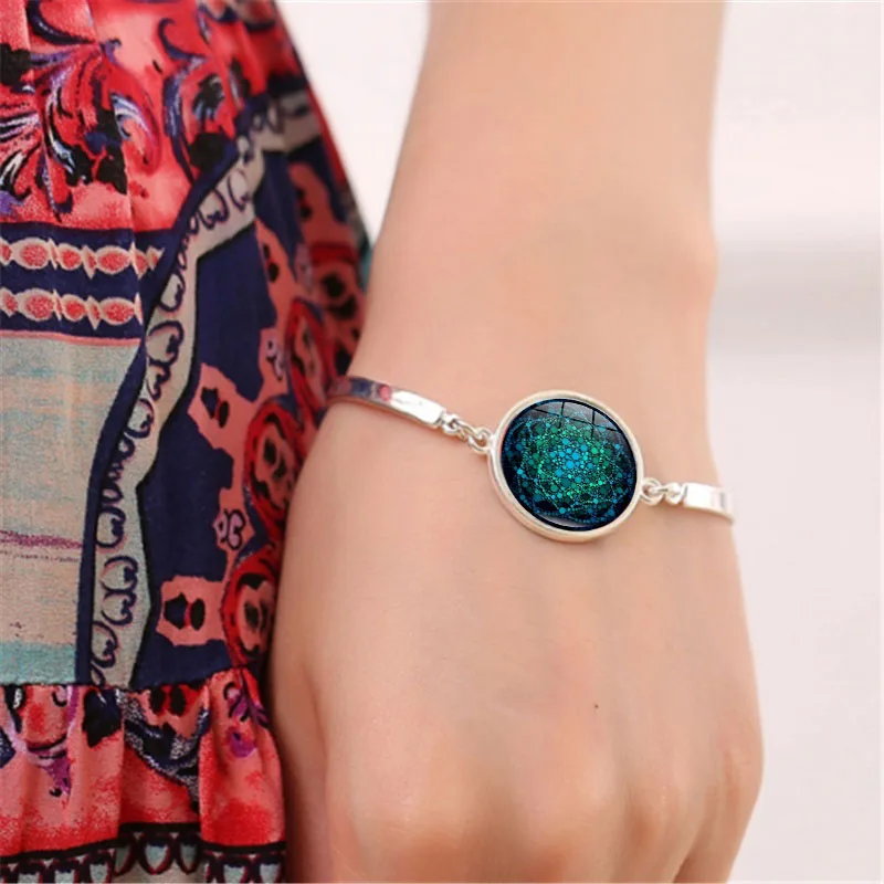 Набор украшений Flower of Life из стеклянного кабошона с фотографией, включающий ожерелье Мандала Yoga, браслет и серьги для женщин.