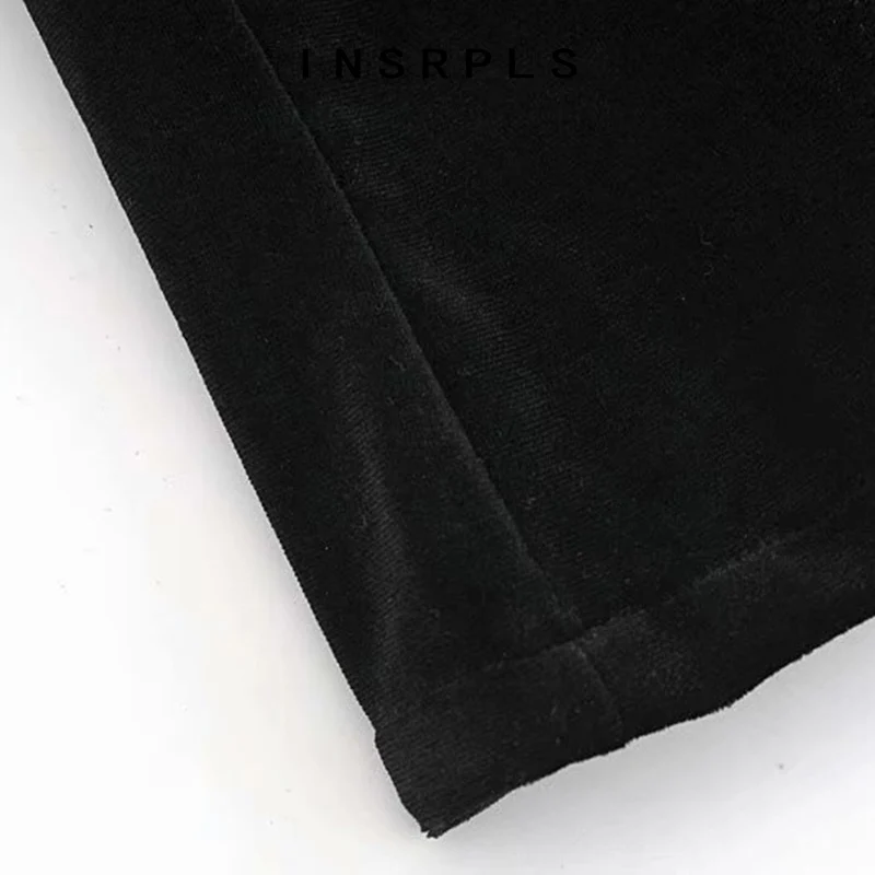 

INSRPLS Women Elegant Fashion With Buttons Velvet Mini Dress Vintage Long Sleeve Side Zipper Female Dresses Vestidos Mujer