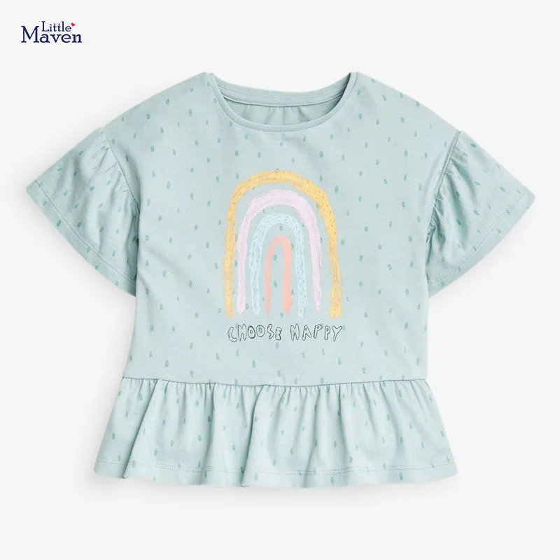 

Little Maven Children 2022 New Summer Baby Girl Clothes Rainbow Tee Tops Brand Dot Cotton Soft Cute T Shirt for Kids 2-7 Years