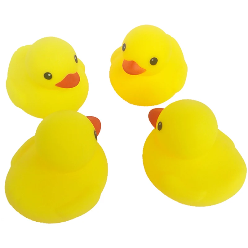 Cute Baby Bath Toy Duck Figure Kids Bathtub Toy Rubber Yellow Duckling Rattle Squeeze Water Bathing Toy Small Size Squeaky Duck