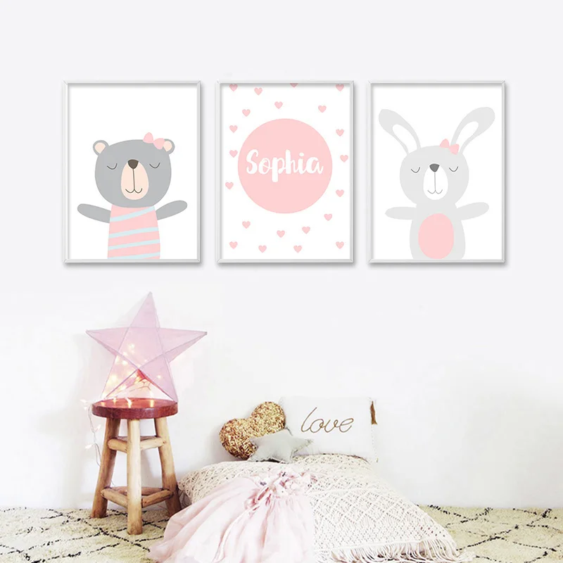 Холст картины мультфильм животных принты для детской личное имя