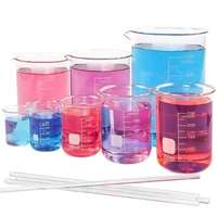 8pcs glass graduated beaker set 25501002002504005001000ml low form thick wall type measuring beakers with 4 stirring rod
