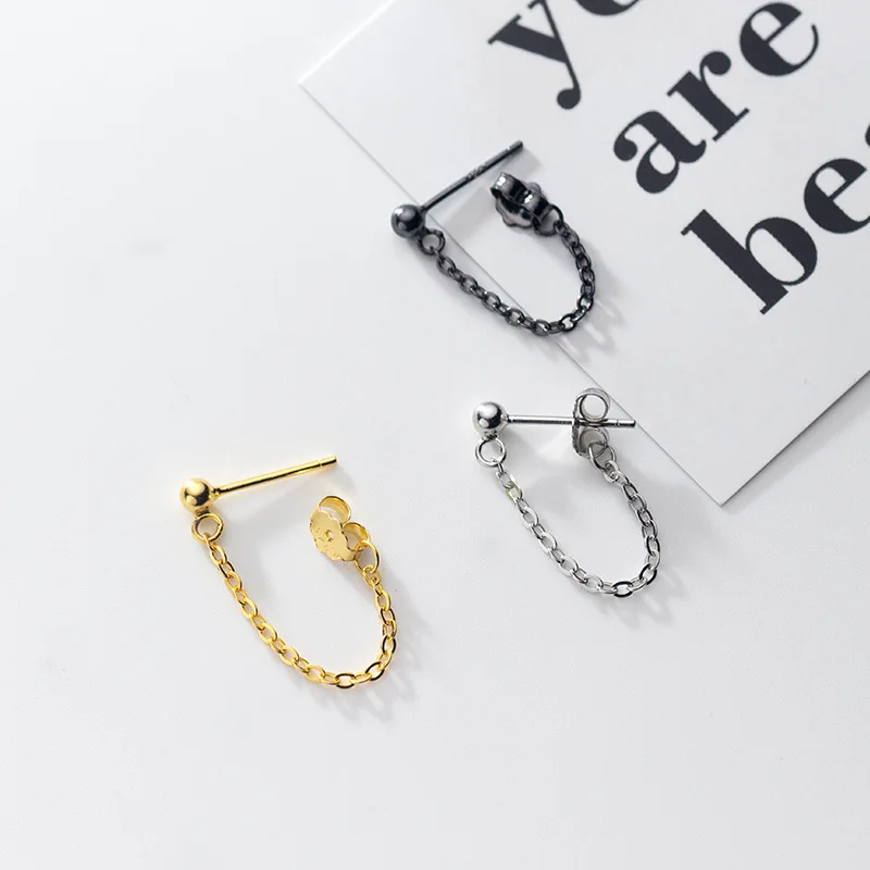 

Chain Earrings For Women 925 Sterling Silver Stud Earrings Small Bead Simplicity Fashion Charm Fine Earrings Jewelry Accessories