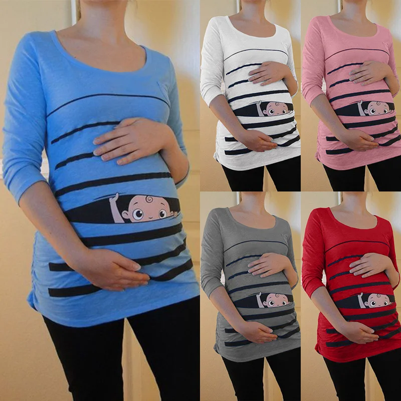Одежда для беременных женщин полосатые с длинным рукавом милые детские топы