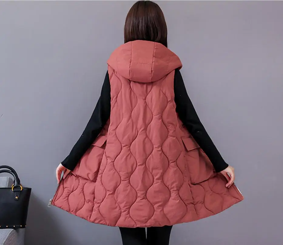 

M/6Xl Female Hooded Long Section Spring Autumn Cotton Vests Fashion Plus Size Women'S Winter Jackets Waistcoats K1373