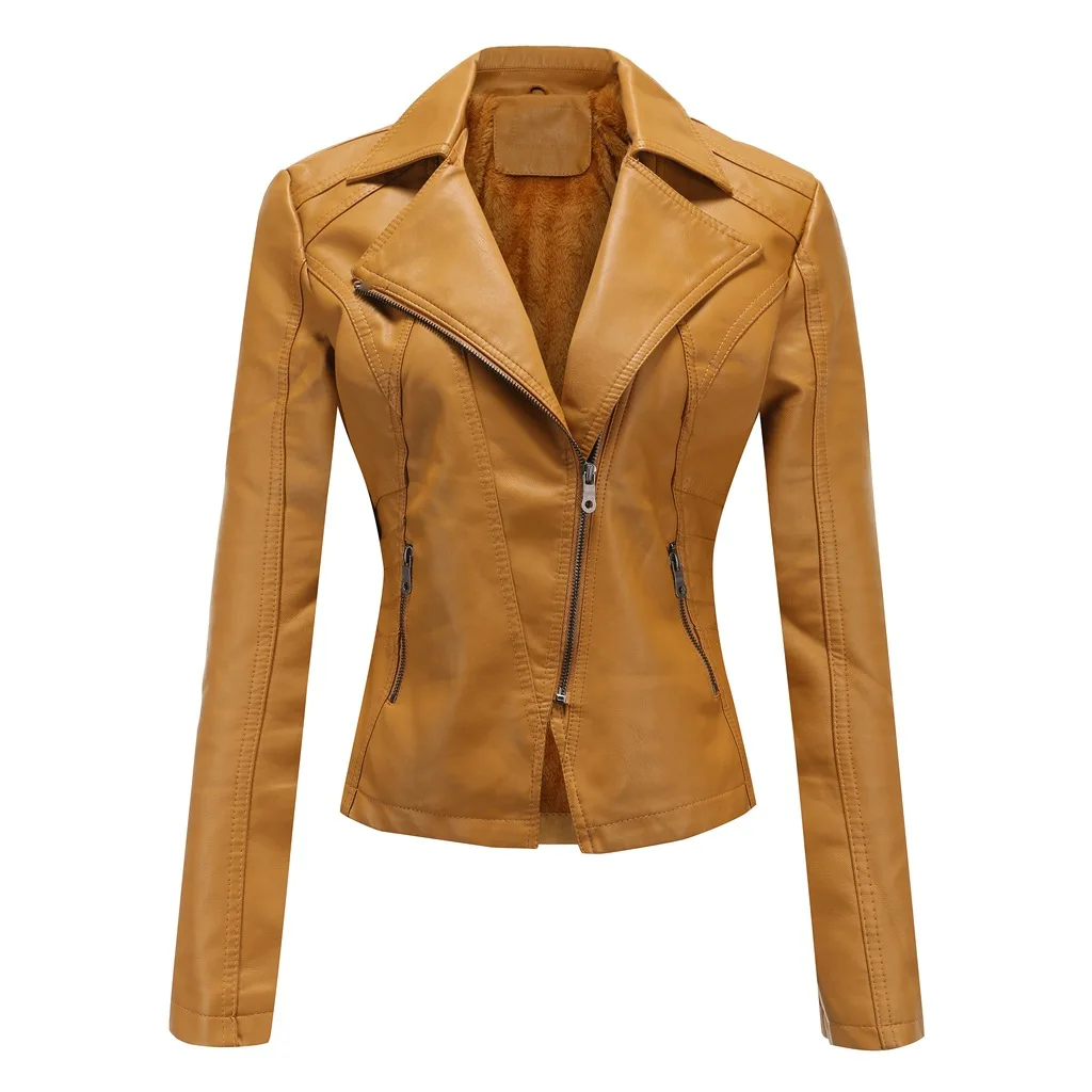 New Women Autumn Winter Faux Soft Leather Jackets Coats Lady Black PU Zipper Epaule Motorcycle Streetwear