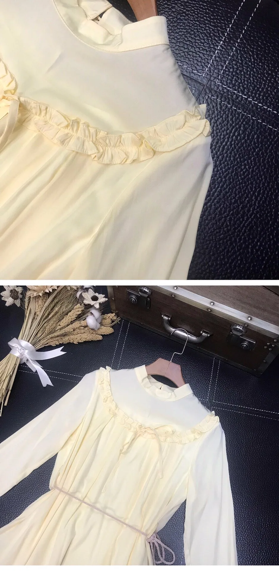 

2020 Early Spring New Model Elegant Vintage Long Sleeve Yellow Designer Dress Free Shipping Worldwide